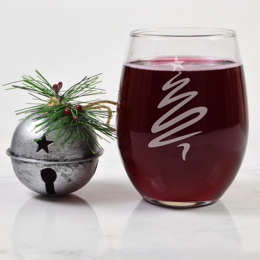 Winter Wonderland Christmas Tree Etched Stemless Wine Glass - 20.5 oz  | Christmas Wine Glasses - Expressive DeZien 