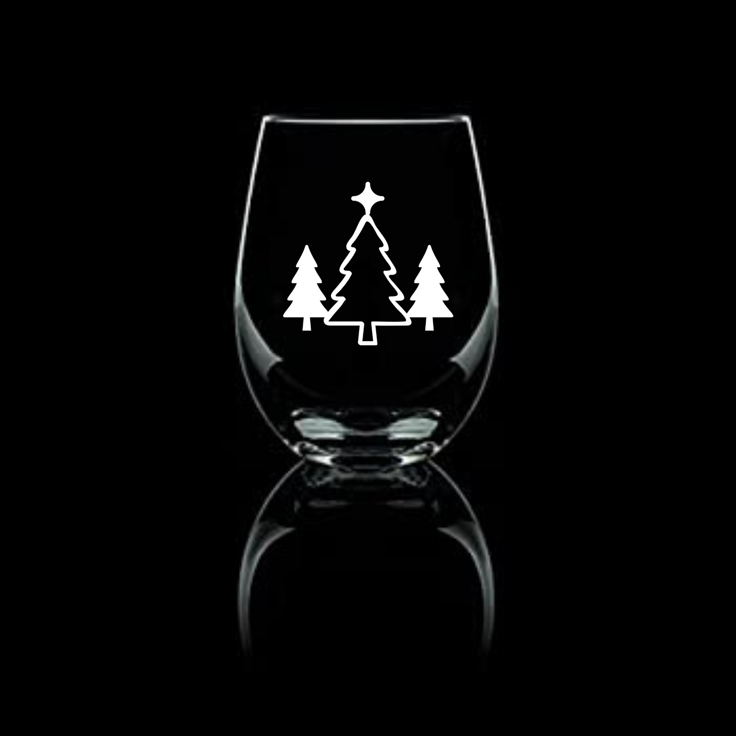 Winter Forest Etched Stemless Wine Glass - 20.5 oz  | Christmas Wine Glasses - Expressive DeZien 