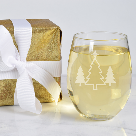 Winter Forest Etched Stemless Wine Glass - 20.5 oz  | Christmas Wine Glasses - Expressive DeZien 