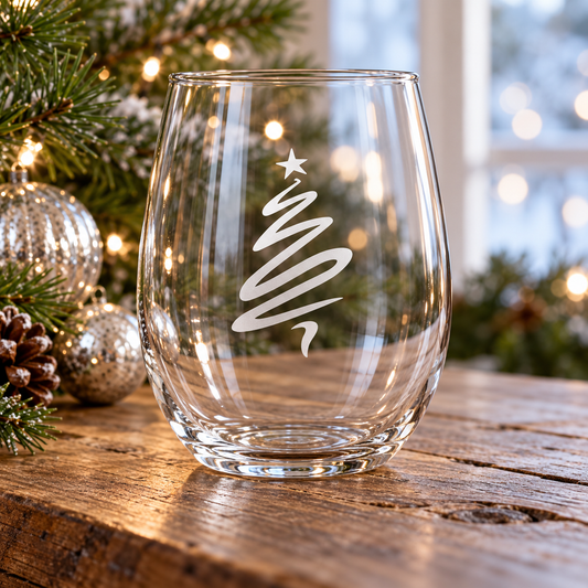 Winter Wonderland Christmas Tree Etched Stemless Wine Glass | 20.5 oz