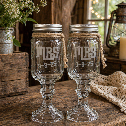 Rustic Wedding Toasting Glasses | Hillbilly Font | Personalized Handmade | Deep Etched Glass | Expressive DeZien