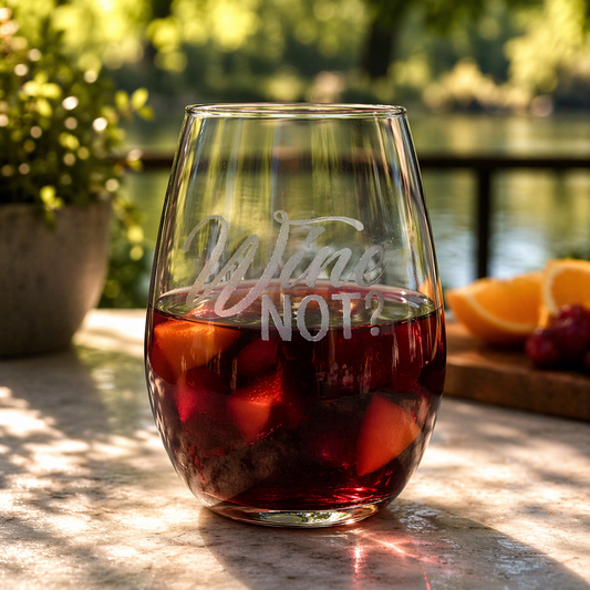 Etched Stemless Wine Glass 20.5oz | Wine Not | Deep Carved Sandblasted Glass