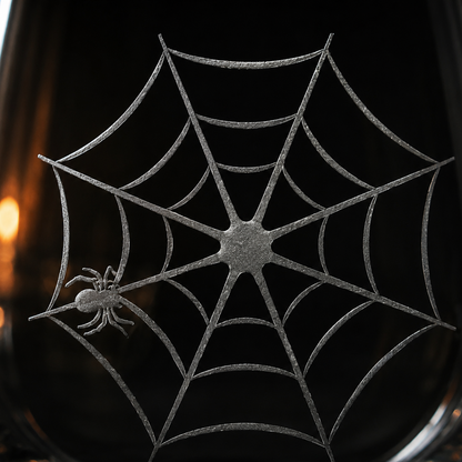 Etched Stemless Wine Glass 20.5oz | Spider Web | Deep Carved Sandblasted Glass | Expressive DeZien