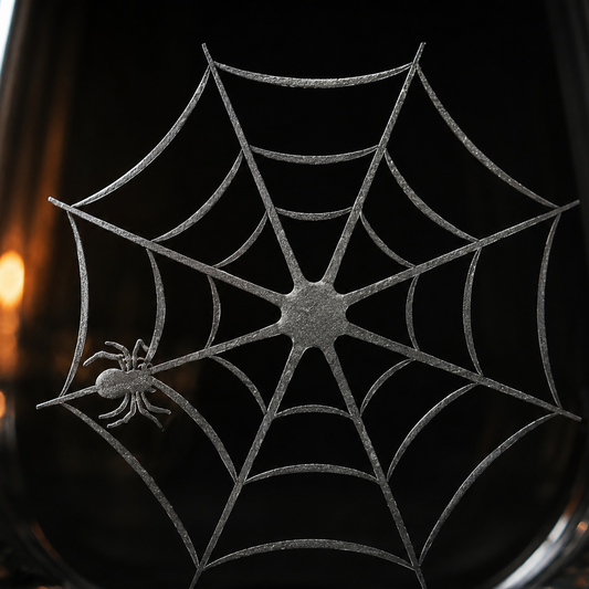 Etched Stemless Wine Glass 20.5oz | Spider Web | Deep Carved Sandblasted Glass | Expressive DeZien