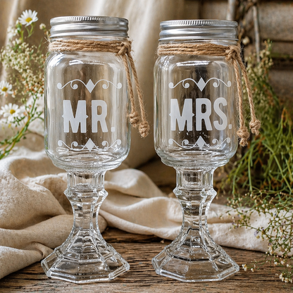 Rustic Wedding Toasting Glasses | Bernier Font | Personalized Handmade | Deep Etched Glass | Expressive DeZien