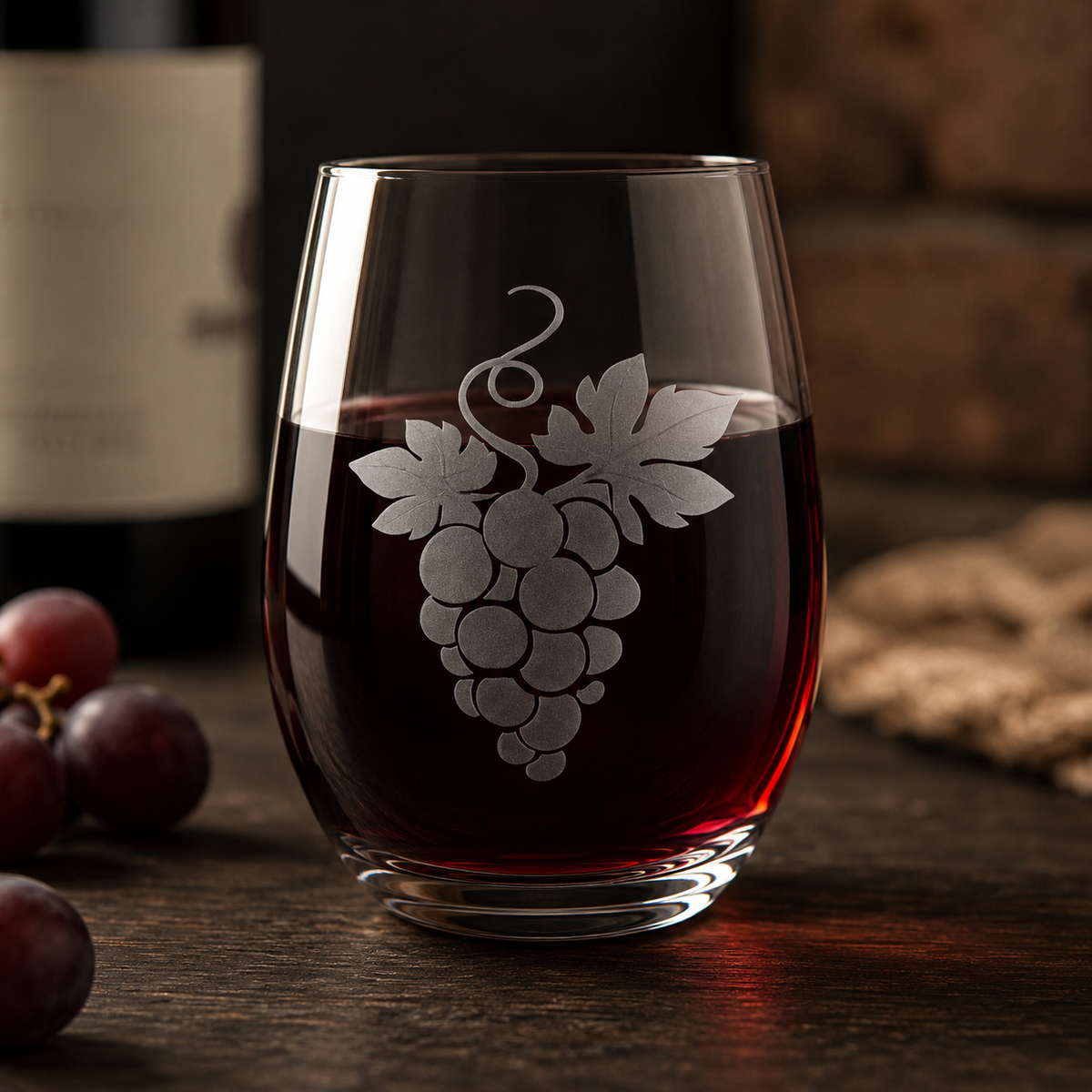 Grapes Etched Stemless Wine Glass | 20.5 oz