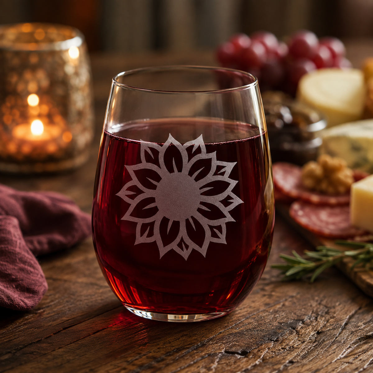 Sunflower Etched Stemless Wine Glass | 20.5 oz
