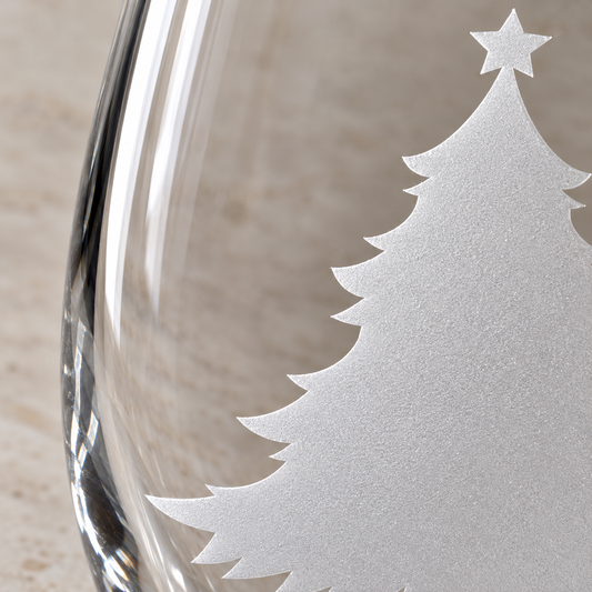 Frosty Flurries Christmas Tree Etched Stemless Wine Glass | 20.5 oz