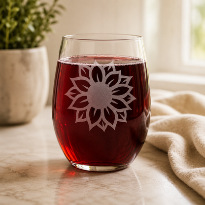 Sunflower Etched Stemless Wine Glass | 20.5 oz