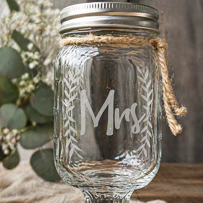 Rustic Wedding Toasting Glasses | Mr & Mrs Mason Jar Toasting Set | Personalized Handmade | Deep Etched Glass | Expressive DeZien