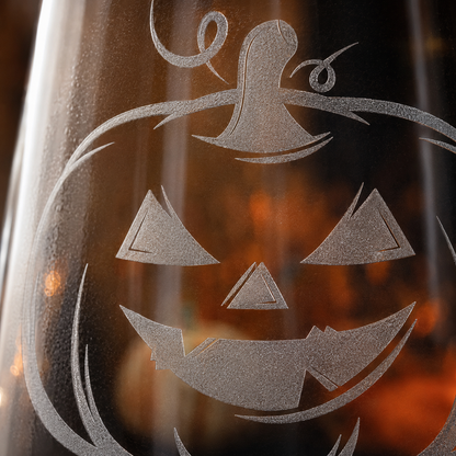 Etched Stemless Wine Glass 20.5oz | Halloween Pumpkin | Deep Carved Sandblasted Glass | Expressive DeZien