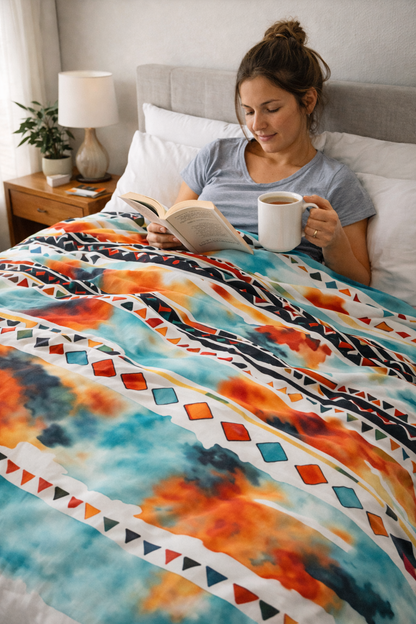 Southwest Geometric Comforter | Teal Red and Orange Tribal Print | Expressive DeZien