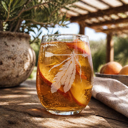 Etched Stemless Wine Glass 20.5oz | Two Feathers | Deep Carved Sandblasted Glass | Expressive DeZien