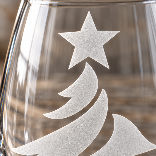 Personalized Christmas Tree Etched Stemless Wine Glass | 20.5 oz