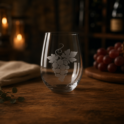 Grapes Etched Stemless Wine Glass | 20.5 oz