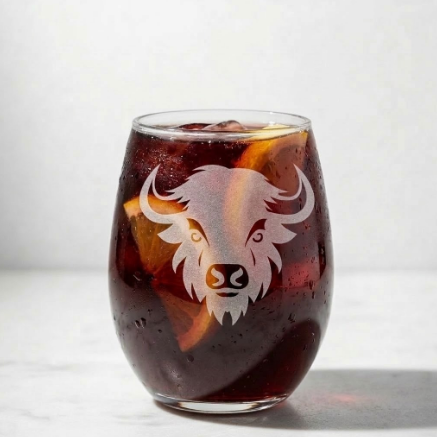 Expressive DeZien | Stemless Wine Glass | Bison Spirit | 20.5oz Deep-Carved