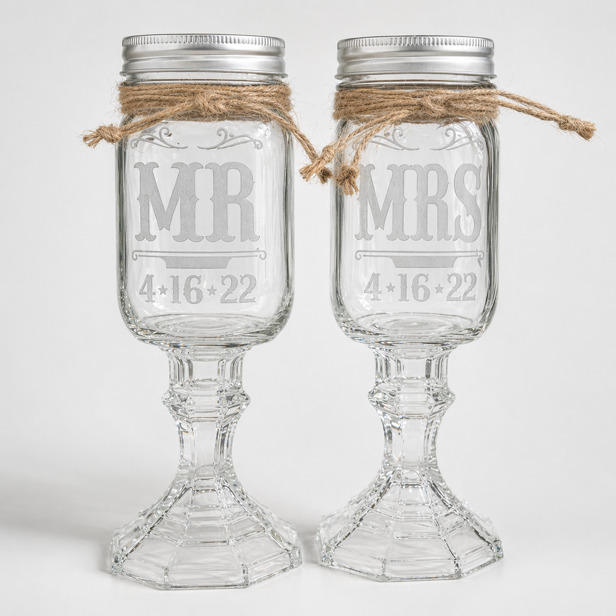 Rustic Wedding Toasting Glasses | Railroad Font | Personalized Handmade | Deep Etched Glass | Expressive DeZien