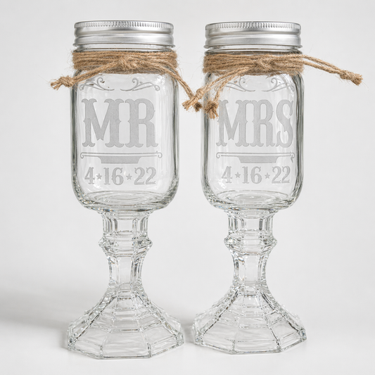 Rustic Wedding Toasting Glasses | Railroad Font | Personalized Handmade | Deep Etched Glass | Expressive DeZien