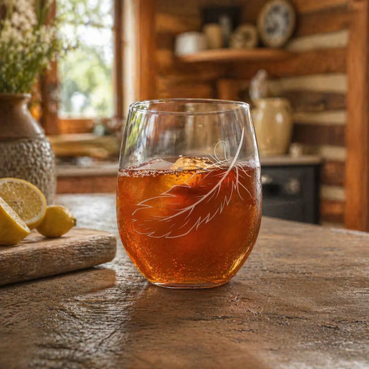 Feather Etched Stemless Wine Glass | 20.5 oz