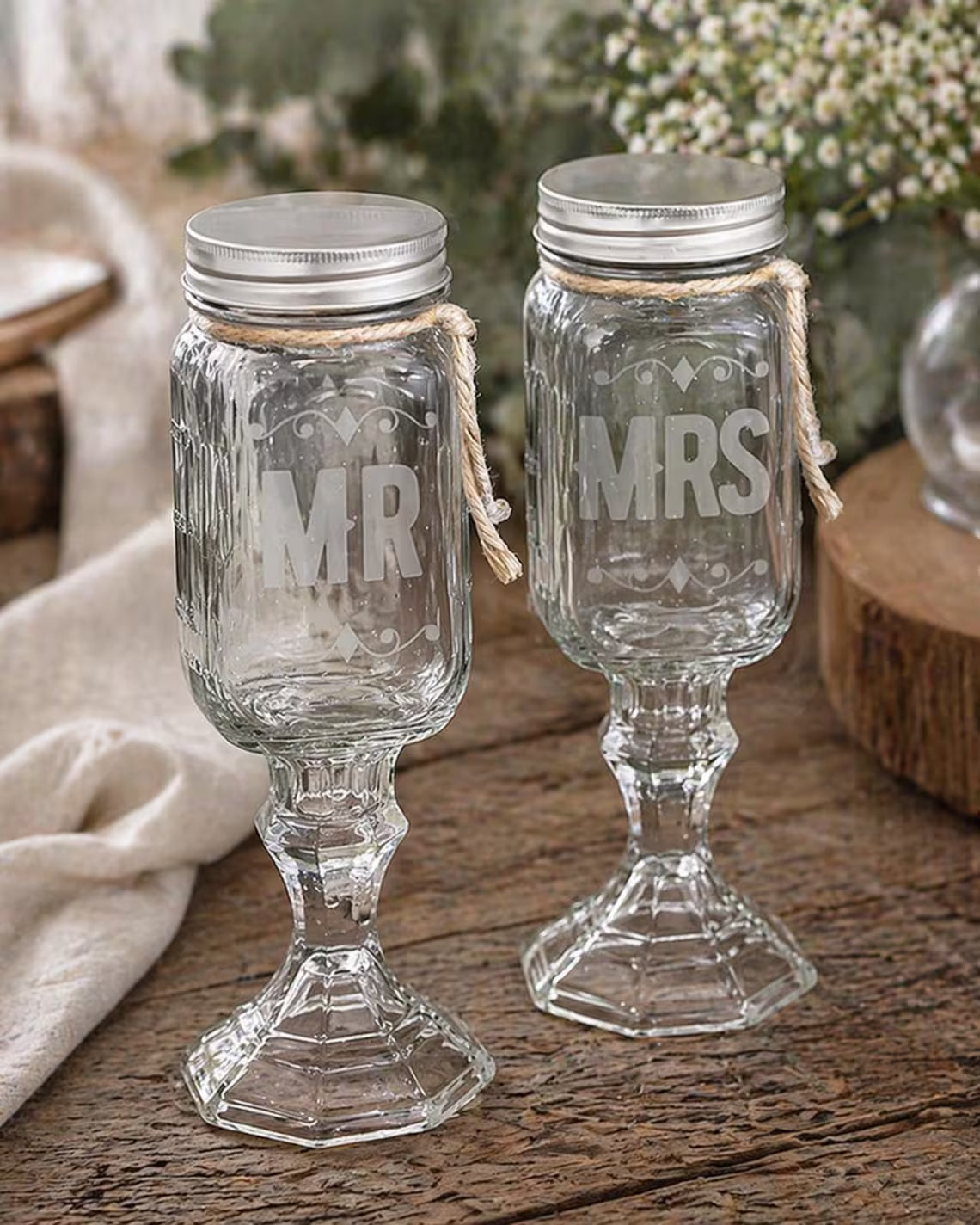 Rustic Wedding Toasting Glasses | Bernier Font | Personalized Handmade | Deep Etched Glass | Expressive DeZien