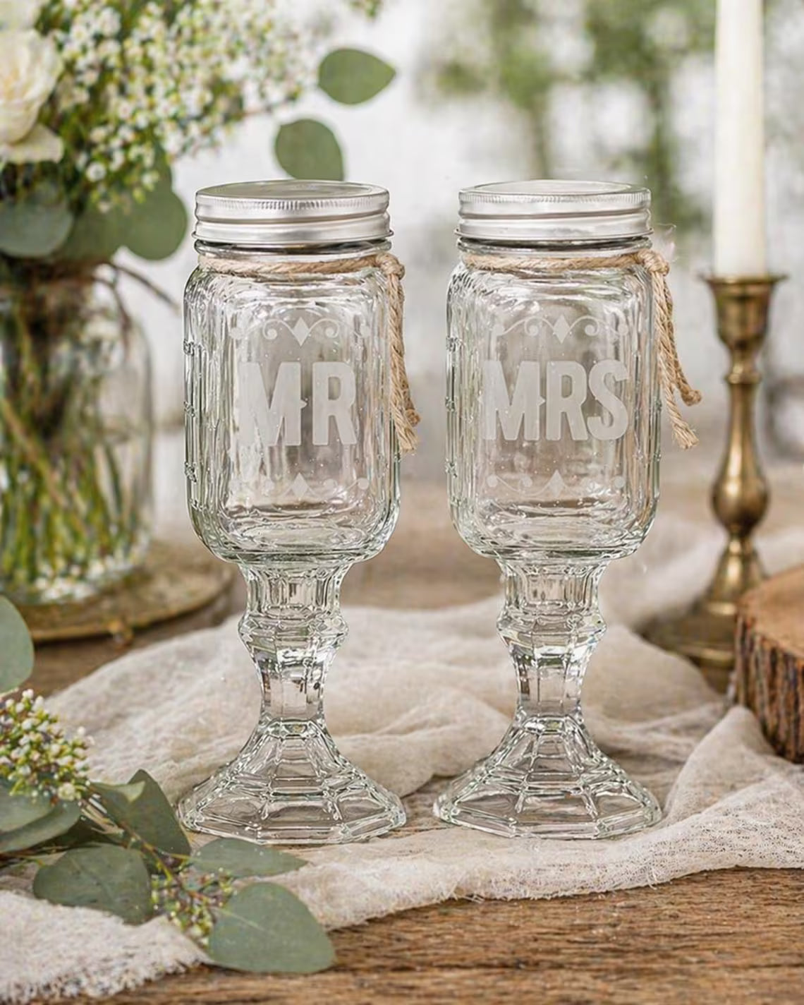 Rustic Wedding Toasting Glasses | Bernier Font | Personalized Handmade | Deep Etched Glass | Expressive DeZien