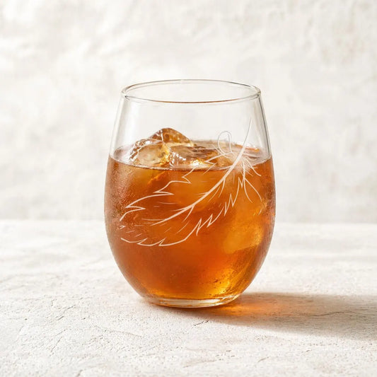 Etched Stemless Wine Glass 20.5oz | Personalized Feather | Deep Carved Sandblasted Glass | Expressive DeZien