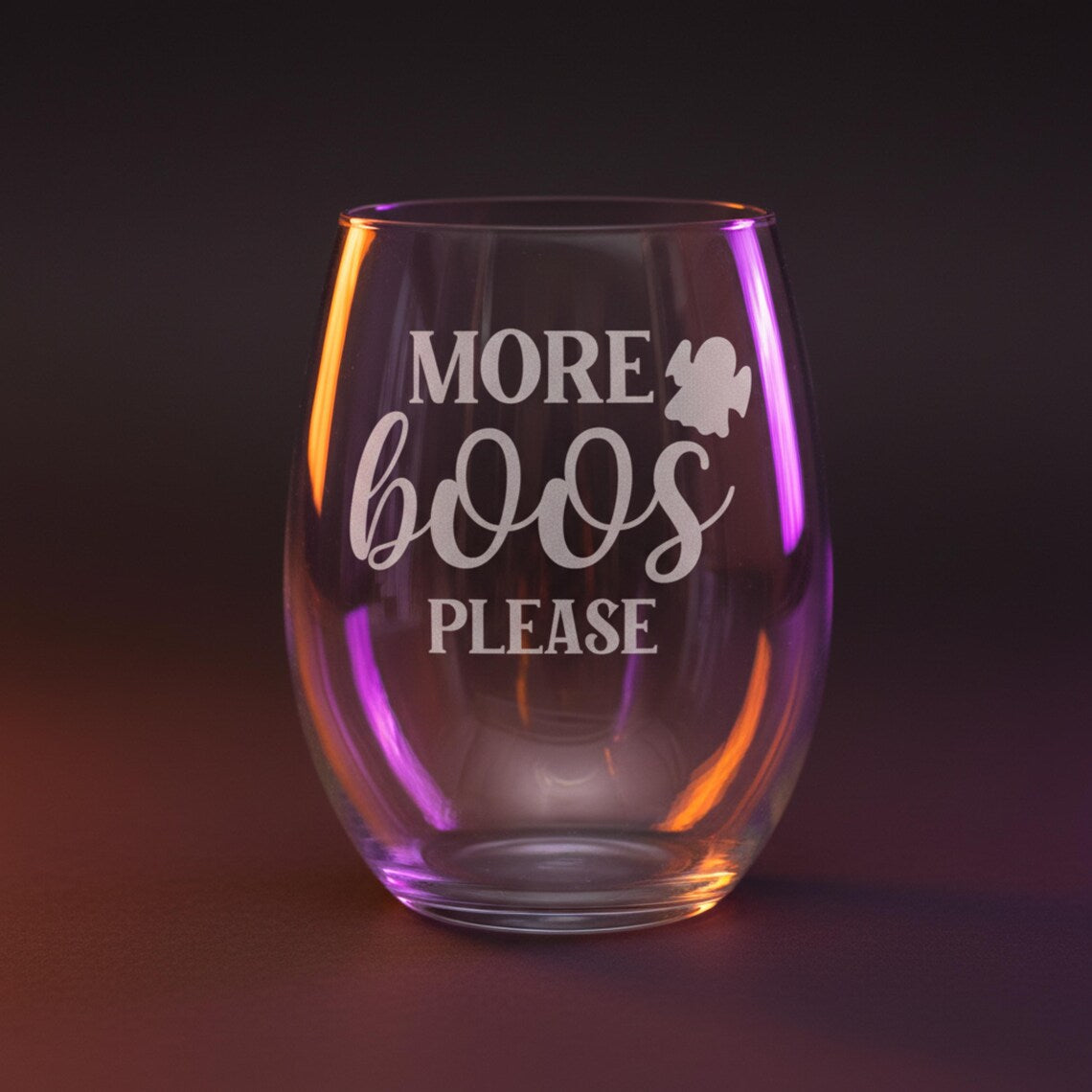 Etched Stemless Wine Glass 20.5oz | More Boos Please | Deep Carved Sandblasted Glass | Expressive DeZien