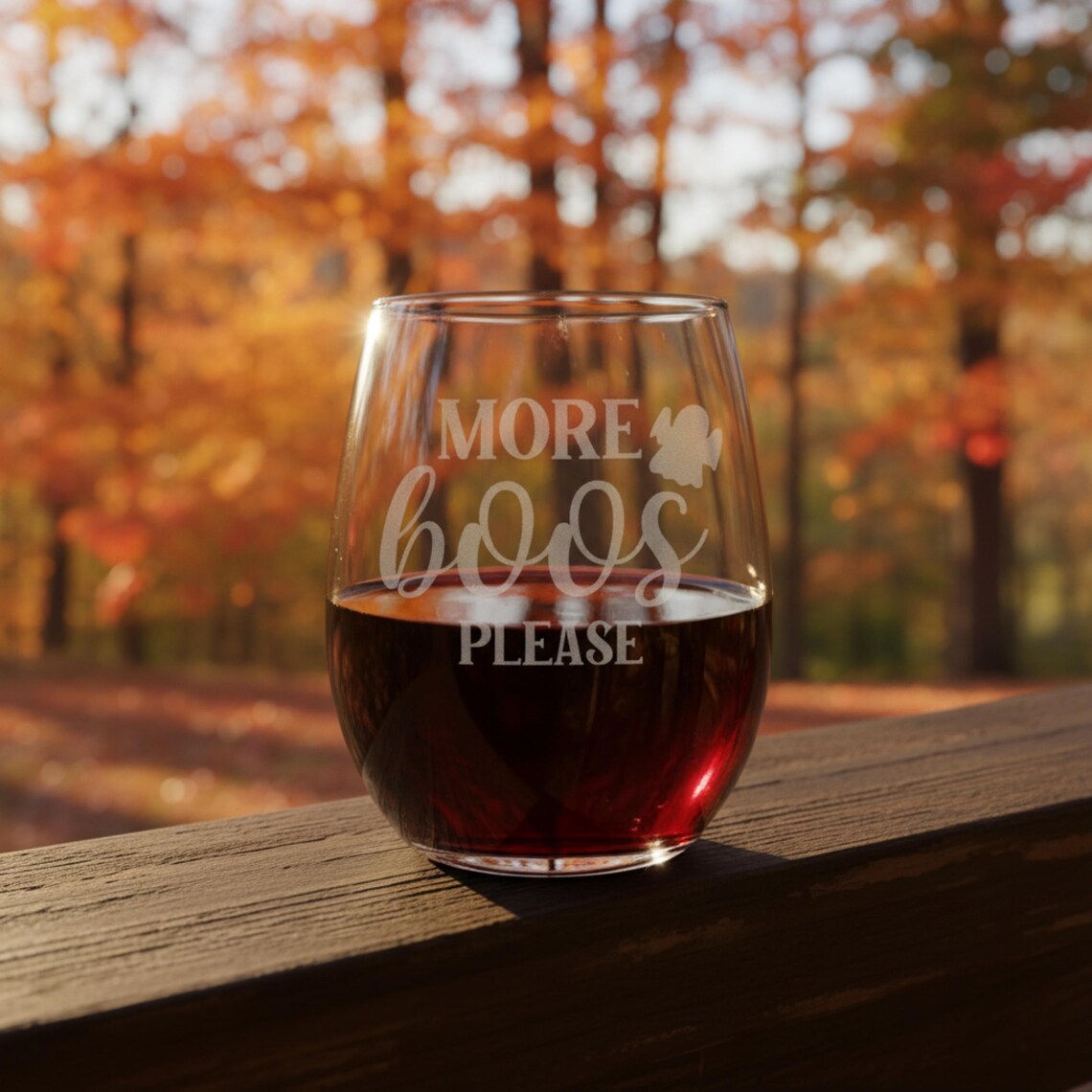 Etched Stemless Wine Glass 20.5oz | More Boos Please | Deep Carved Sandblasted Glass | Expressive DeZien