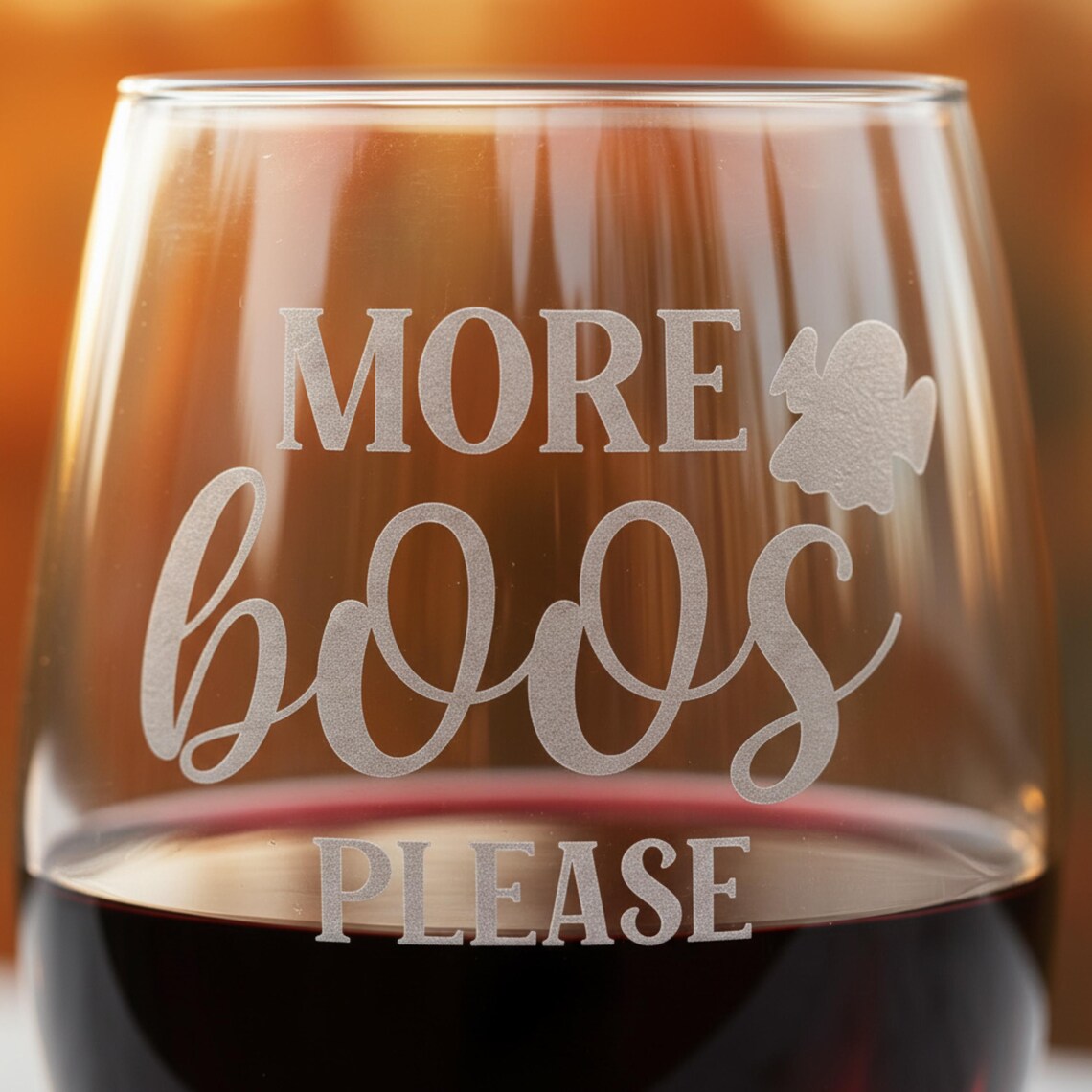 Etched Stemless Wine Glass 20.5oz | More Boos Please | Deep Carved Sandblasted Glass | Expressive DeZien