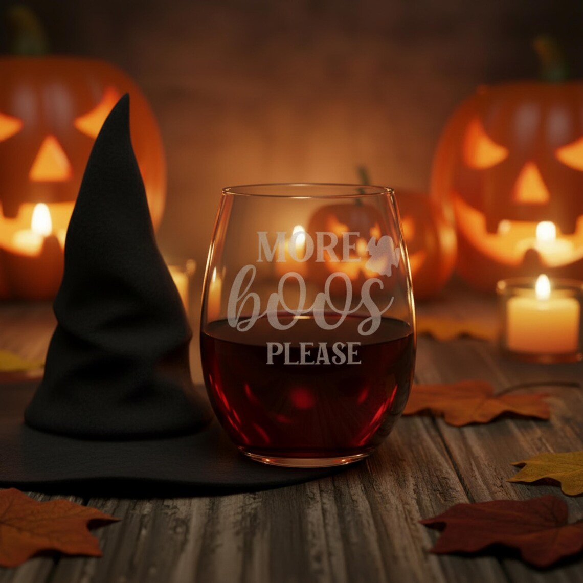 Etched Stemless Wine Glass 20.5oz | More Boos Please | Deep Carved Sandblasted Glass | Expressive DeZien
