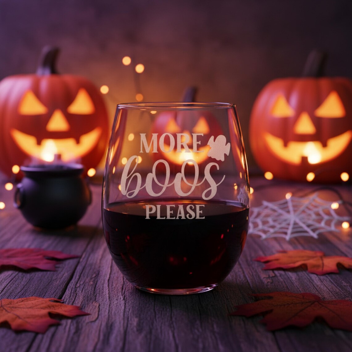 Etched Stemless Wine Glass 20.5oz | More Boos Please | Deep Carved Sandblasted Glass | Expressive DeZien