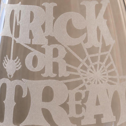 Etched Stemless Wine Glass 20.5 oz | Trick or Treat | Deep Sandblasted Glass | Expressive DeZien