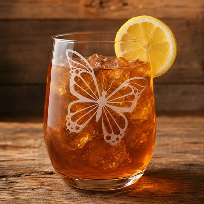 Butterfly V1 Etched Stemless Wine Glass | 20.5 oz