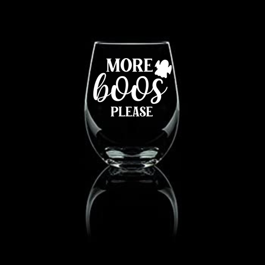 More Boos Please Etched Stemless Wine Glass 20.5oz | Halloween Wine Glasses - Expressive DeZien 