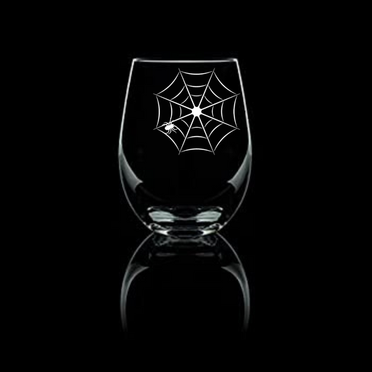 Spider Web Sandblast Etched Stemless Wine Glass 20.5oz - Expressive DeZien 