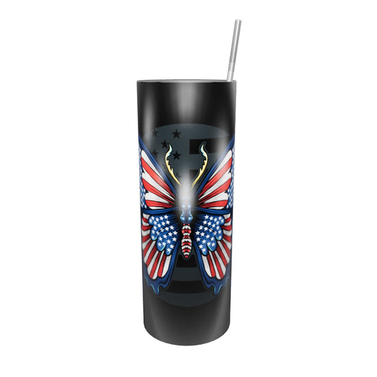 20oz Stainless Steel Skinny Tumbler Red White Blue Butterfly