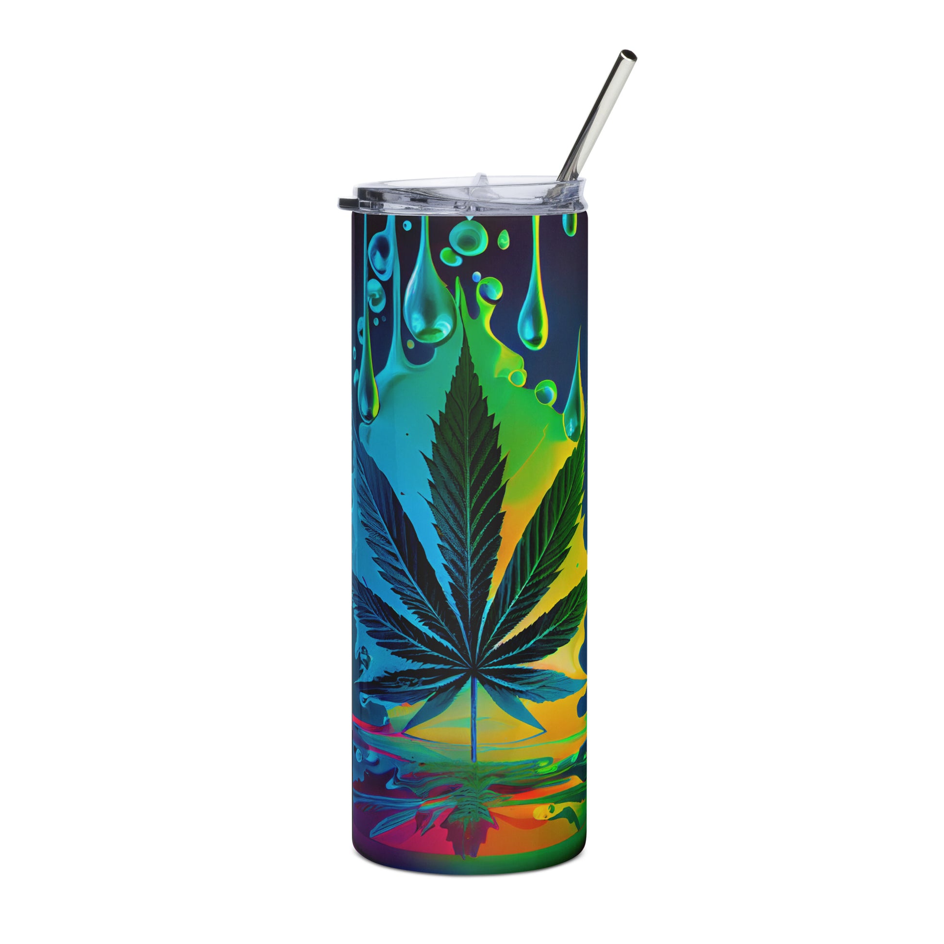 20oz Stainless Steel Skinny Tumbler Abstract Psychedelic Cannabis - Expressive DeZien 
