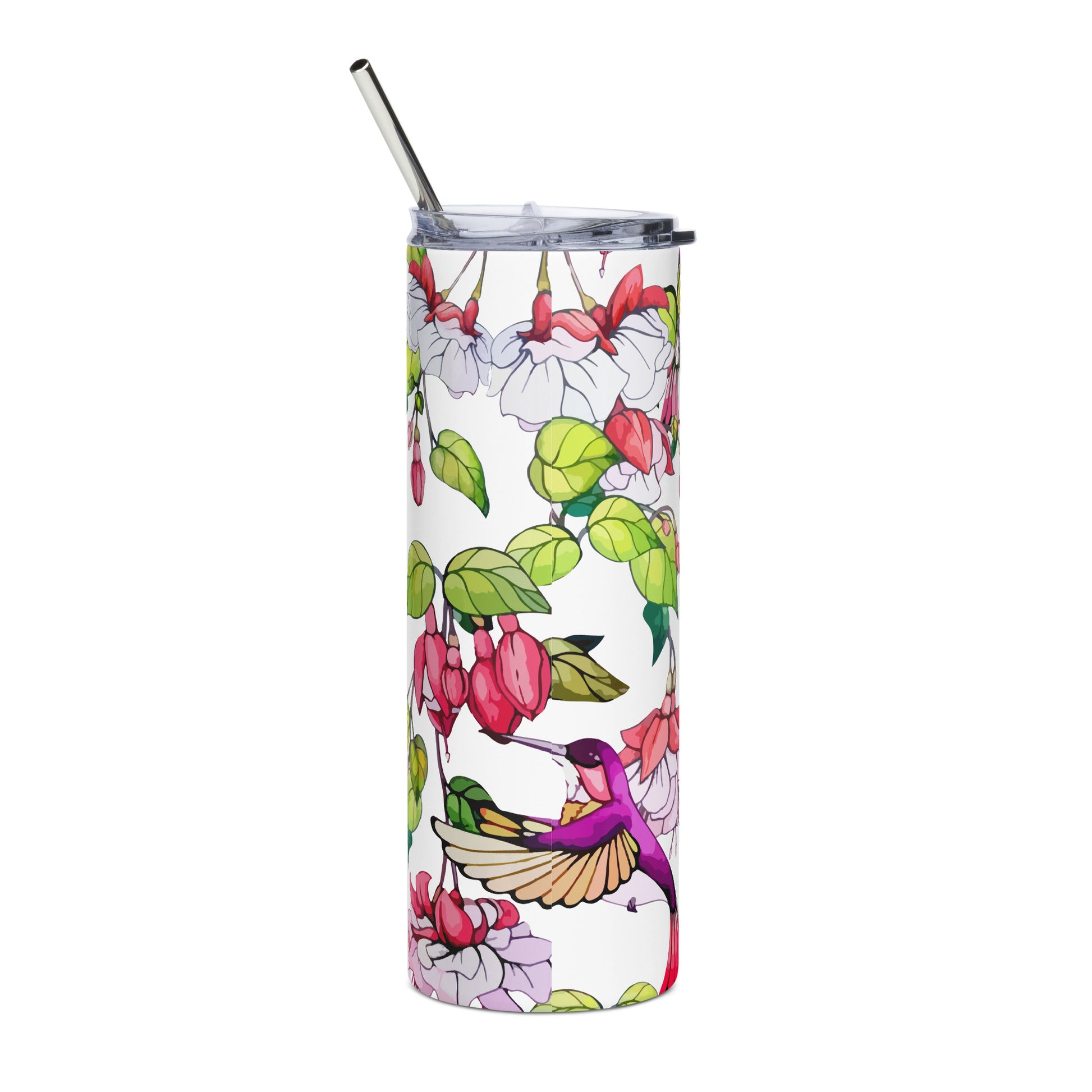 20oz Stainless Steel Skinny Tumbler Hummingbird and Fuchsia Flower - Expressive DeZien 