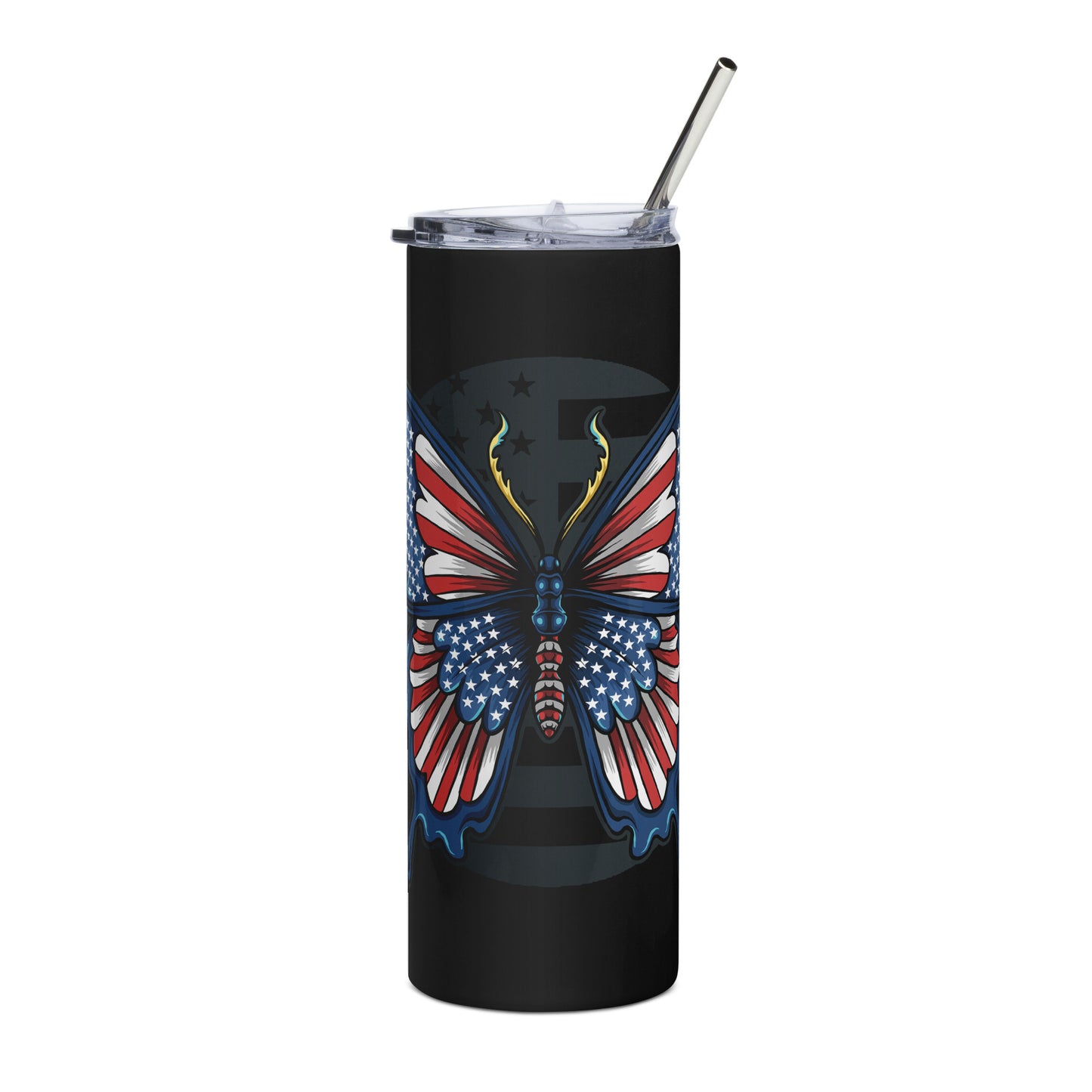 20oz Stainless Steel Skinny Tumbler Red White Blue Butterfly - Expressive DeZien 