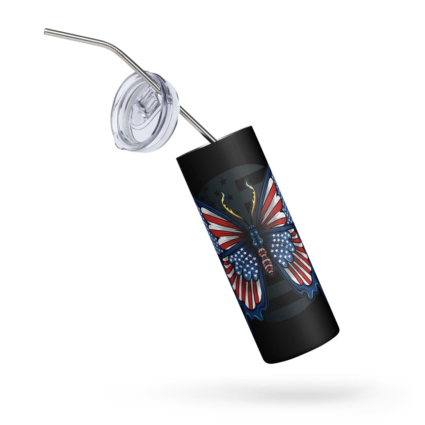 20oz Stainless Steel Skinny Tumbler Red White Blue Butterfly - Expressive DeZien 