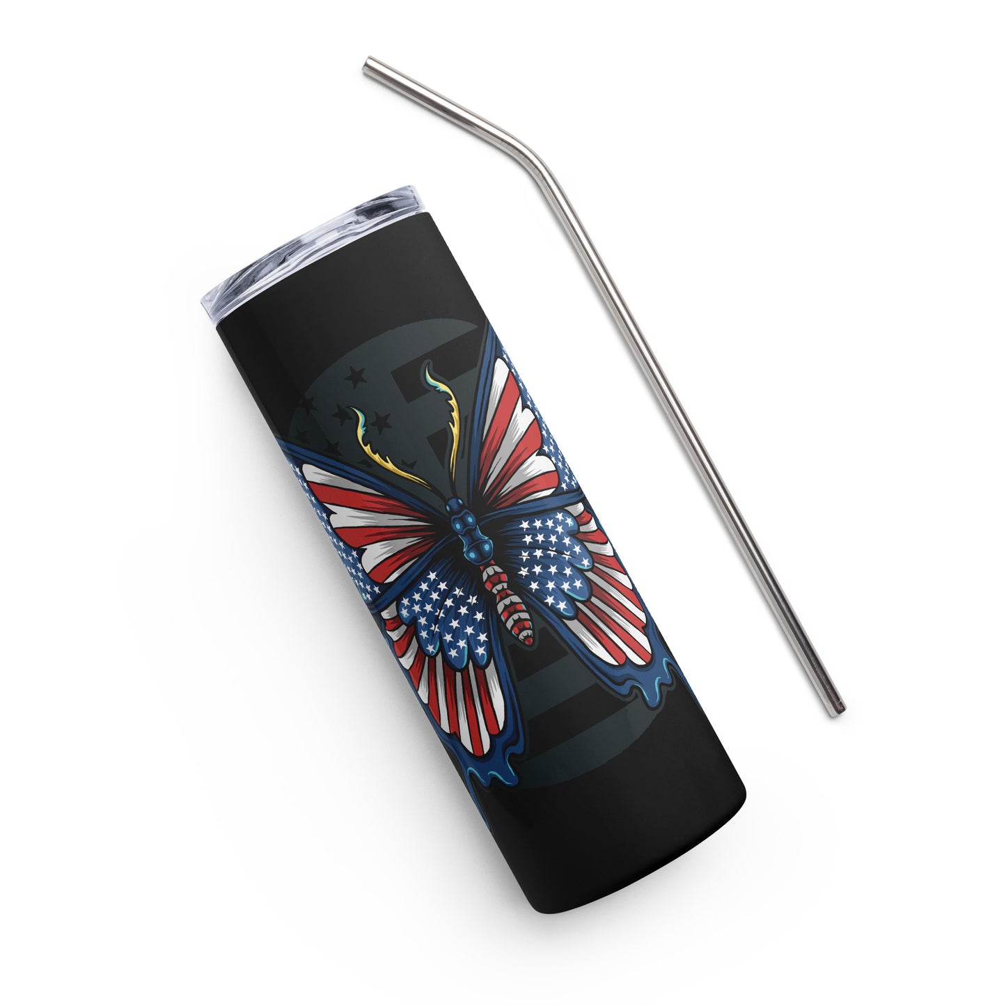 20oz Stainless Steel Skinny Tumbler Red White Blue Butterfly - Expressive DeZien 