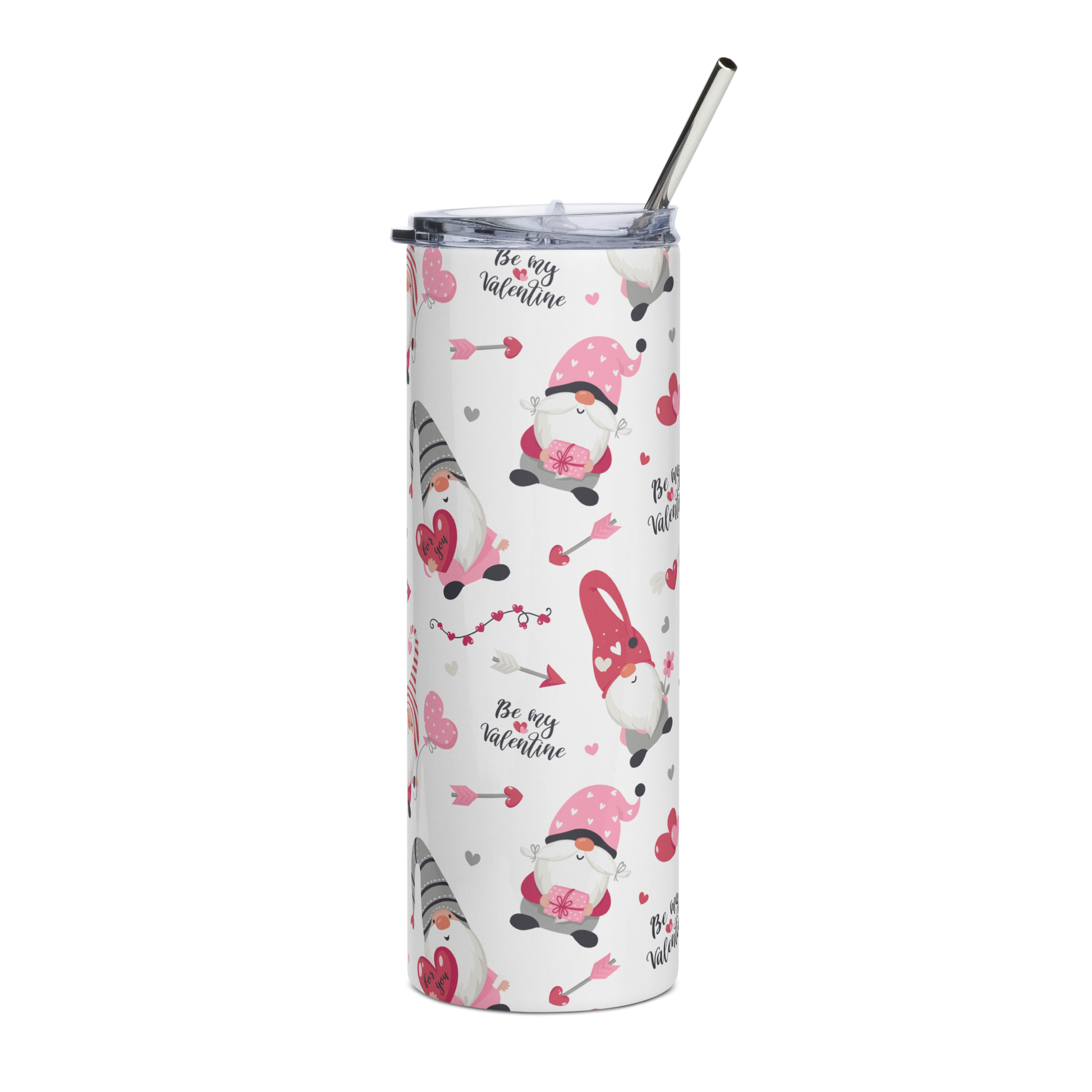 Be My Valentine Gnome 20 oz Skinny Tumbler – Your Stylish Sip of Love! - Expressive DeZien 