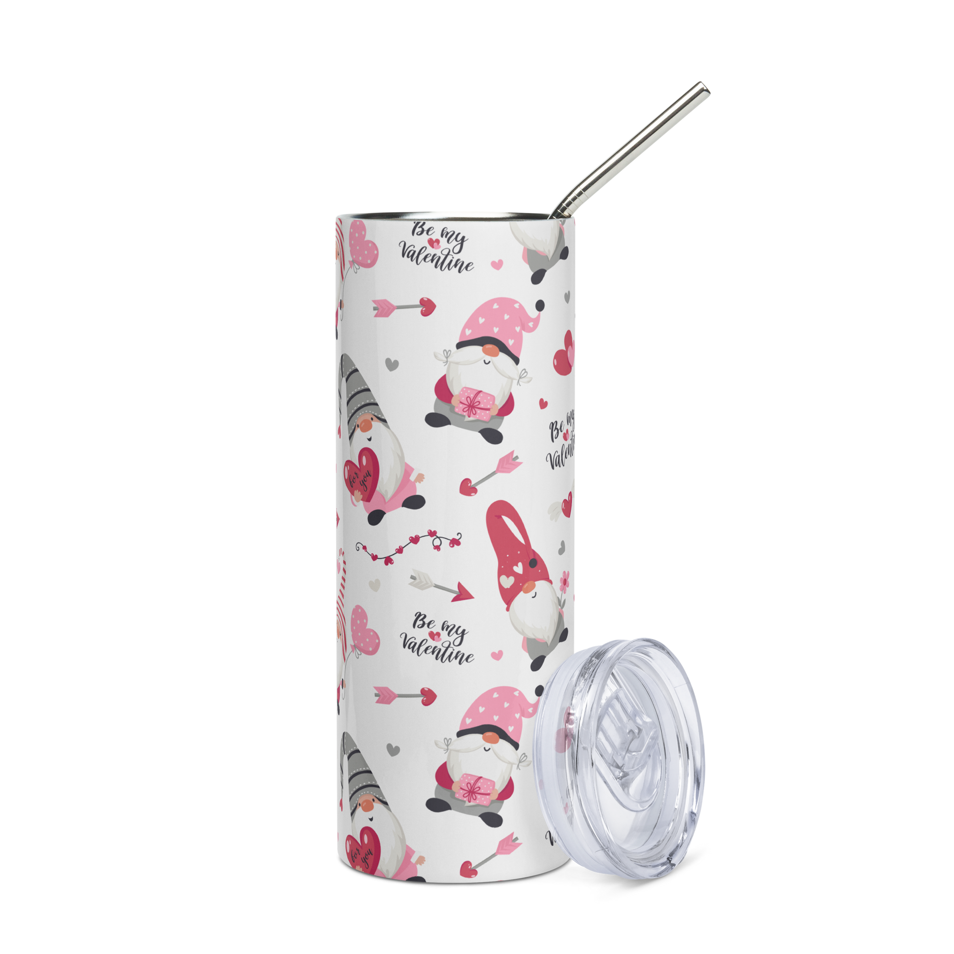 Be My Valentine Gnome 20 oz Skinny Tumbler – Your Stylish Sip of Love! - Expressive DeZien 