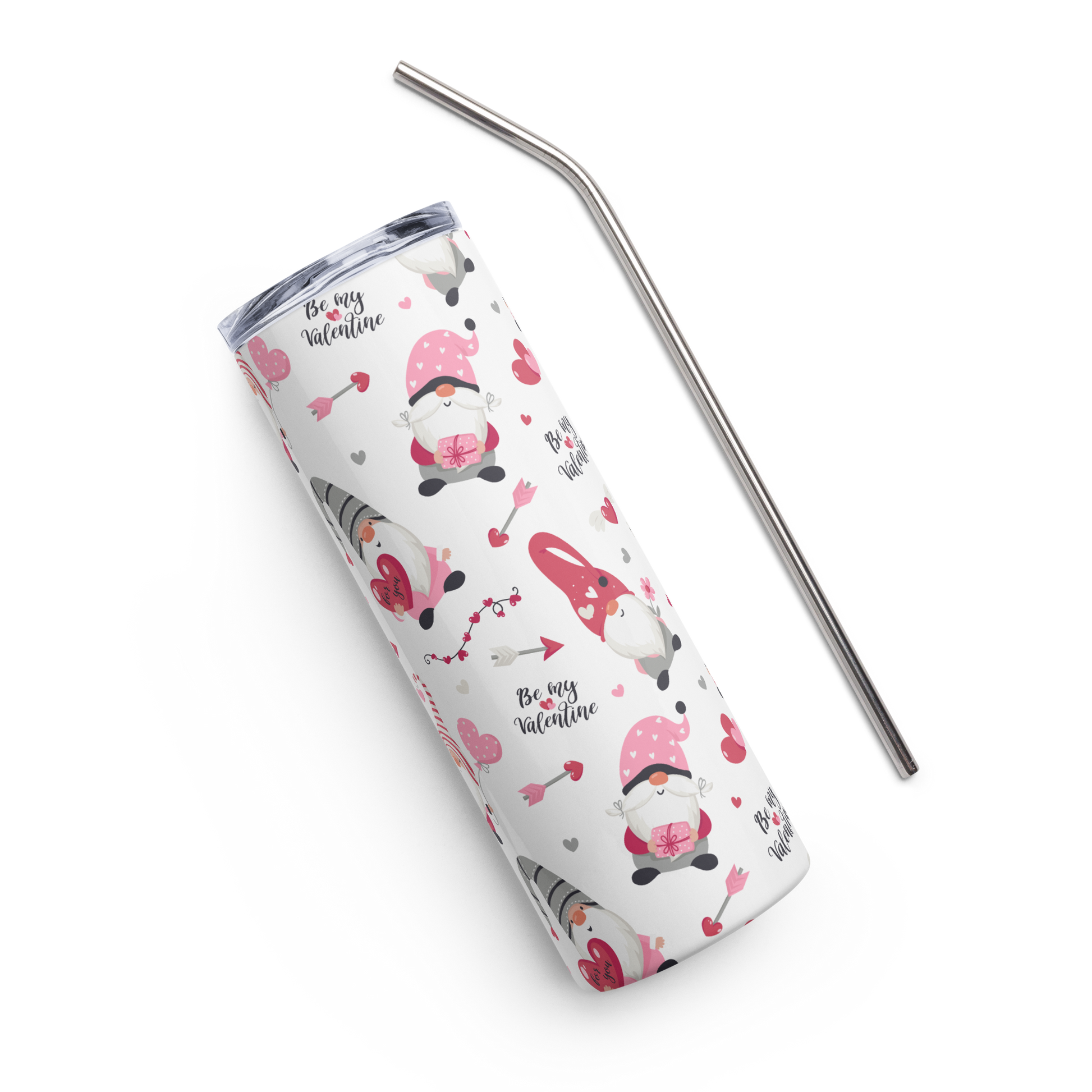 Be My Valentine Gnome 20 oz Skinny Tumbler – Your Stylish Sip of Love! - Expressive DeZien 