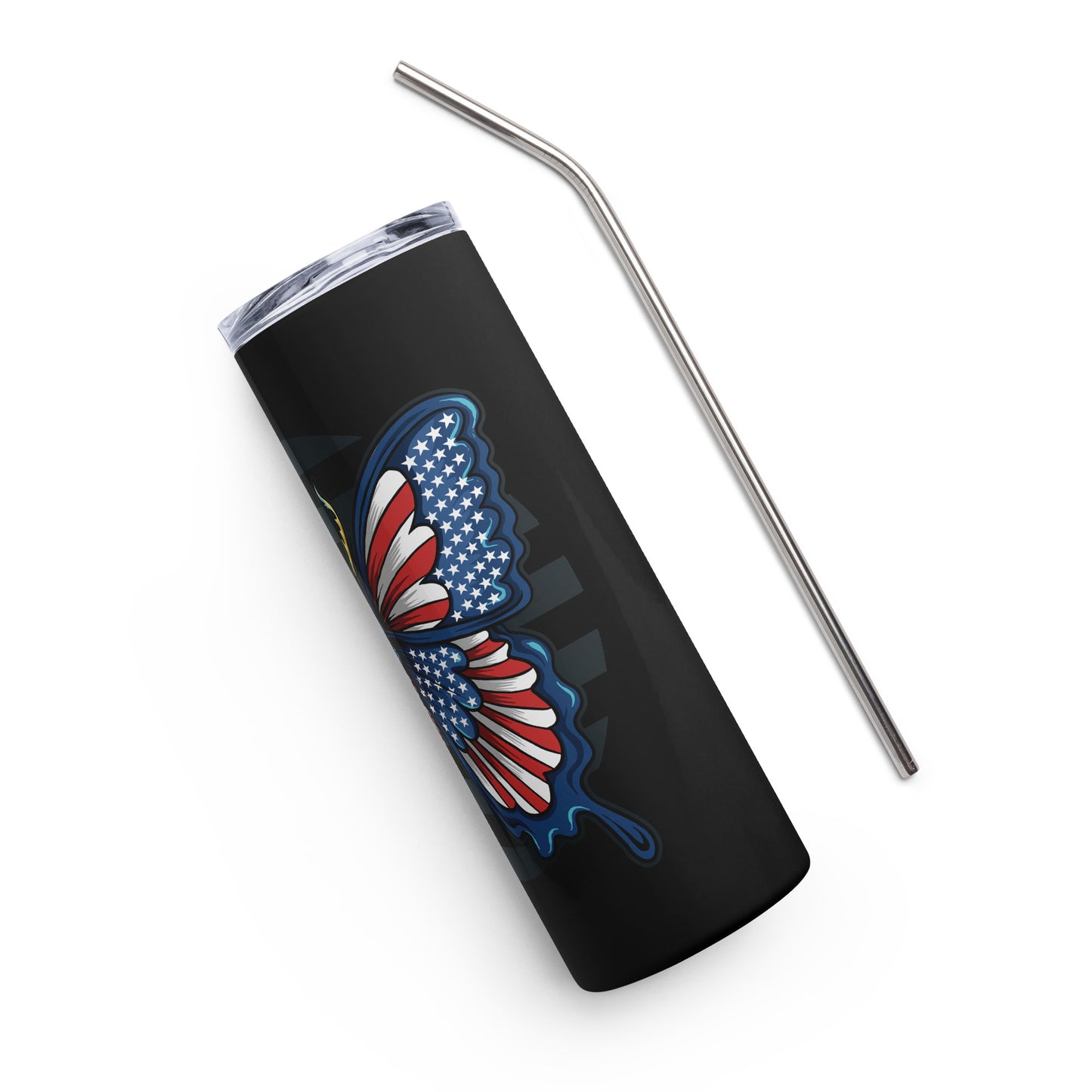 20oz Stainless Steel Skinny Tumbler Red White Blue Butterfly - Expressive DeZien 