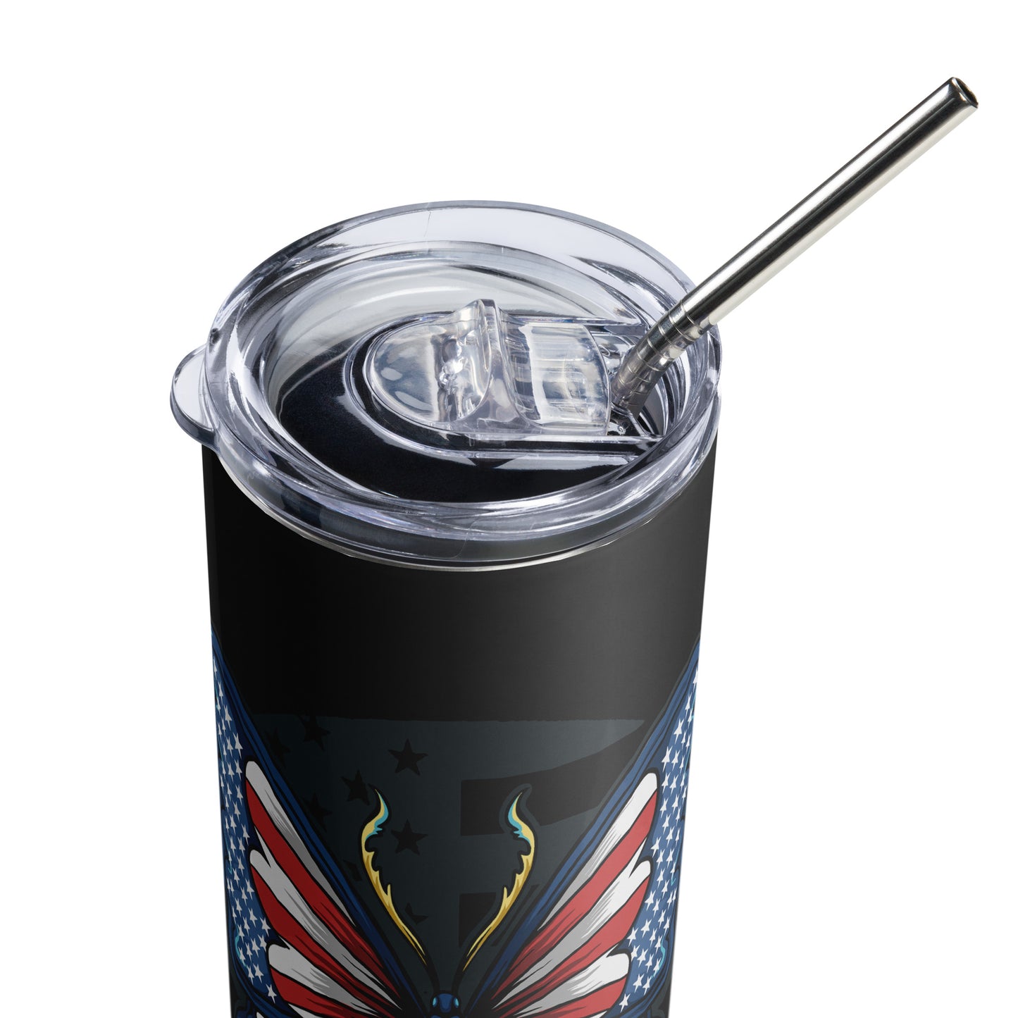 20oz Stainless Steel Skinny Tumbler Red White Blue Butterfly - Expressive DeZien 