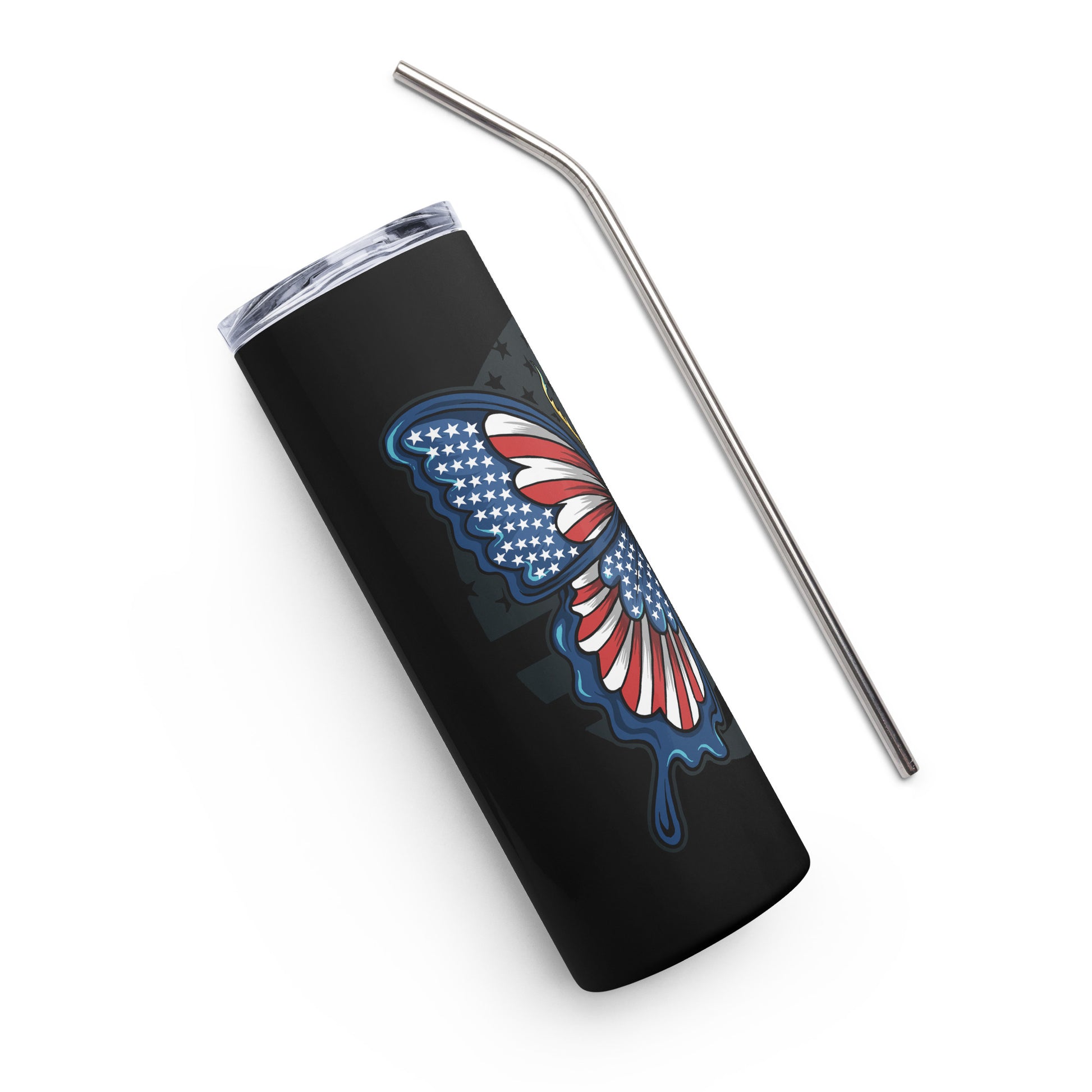 20oz Stainless Steel Skinny Tumbler Red White Blue Butterfly - Expressive DeZien 