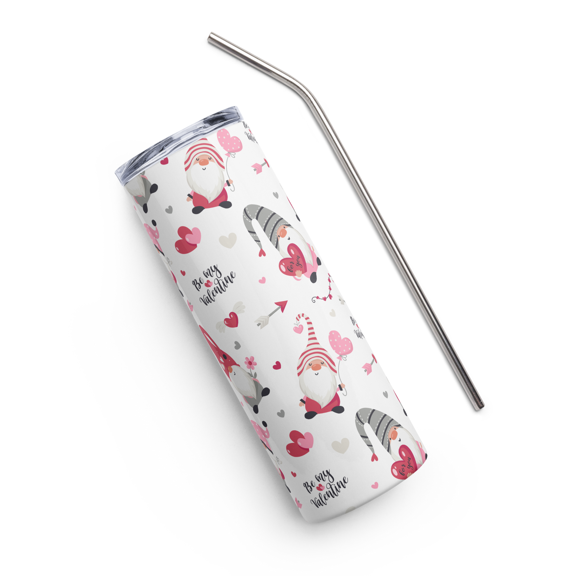 Be My Valentine Gnome 20 oz Skinny Tumbler – Your Stylish Sip of Love! - Expressive DeZien 