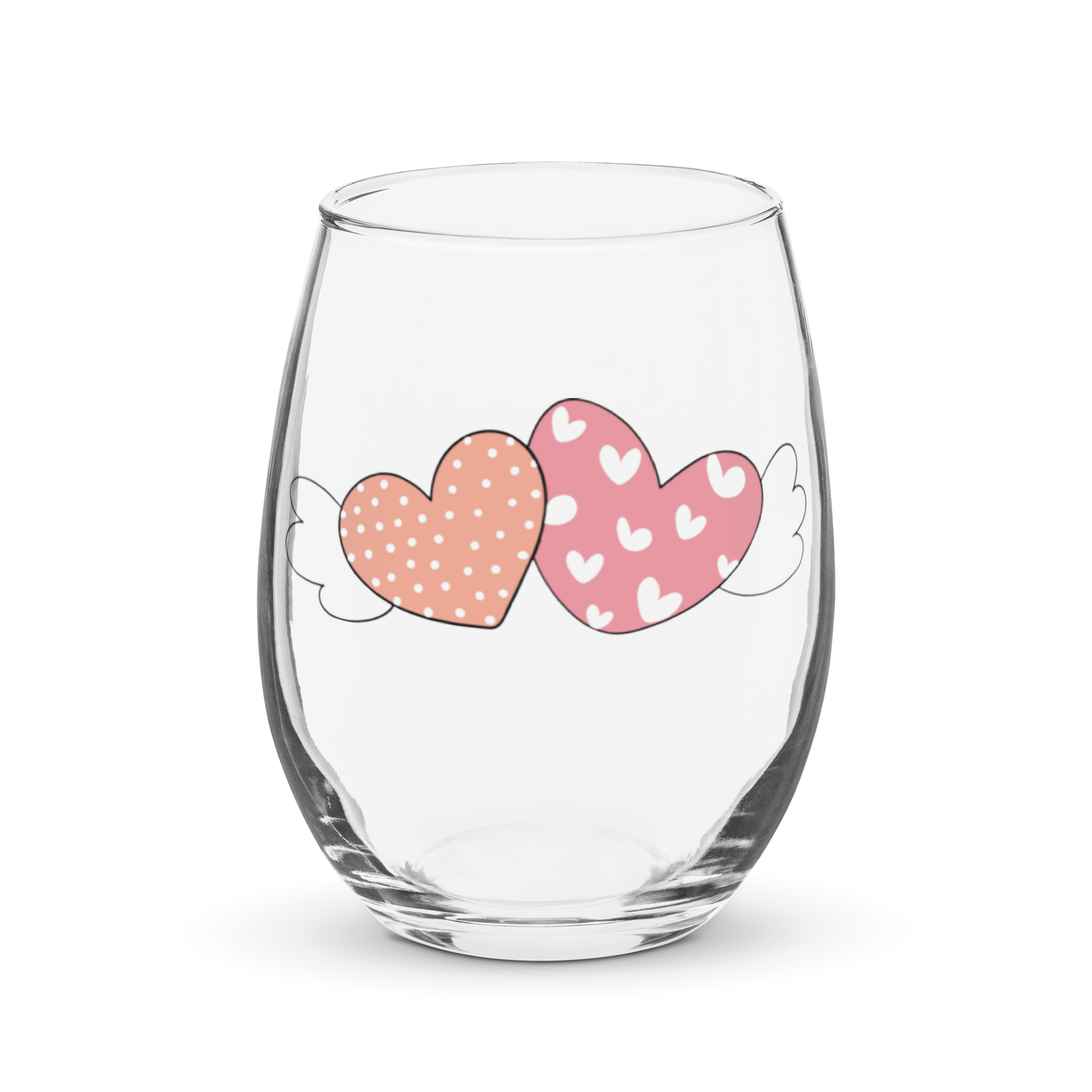 Fluttering Hearts Valentine's Stemless Wine Glass – Lovey Dovey Gnomies Collection - Expressive DeZien 