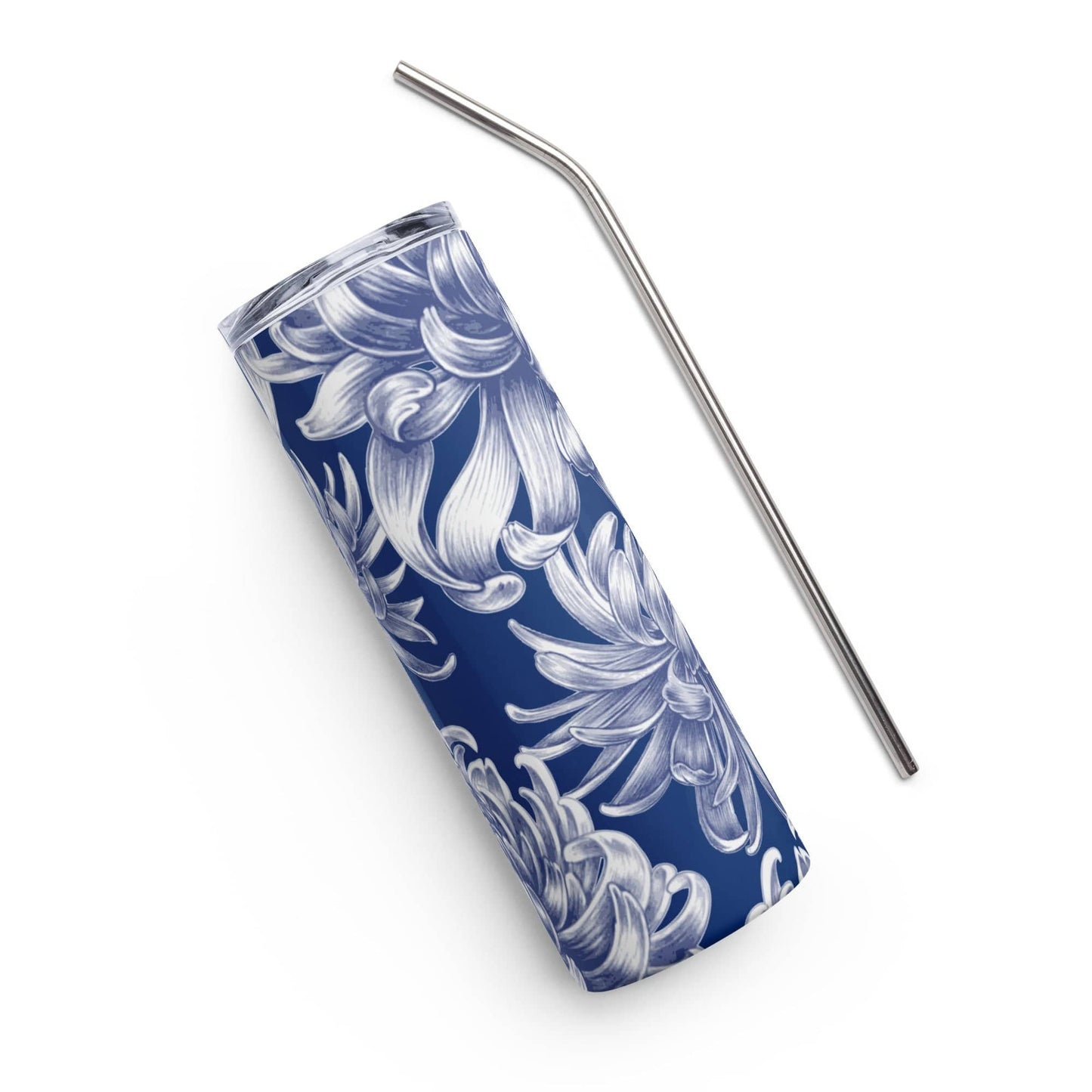 Floral blue Stainless steel tumbler - Expressive DeZien 